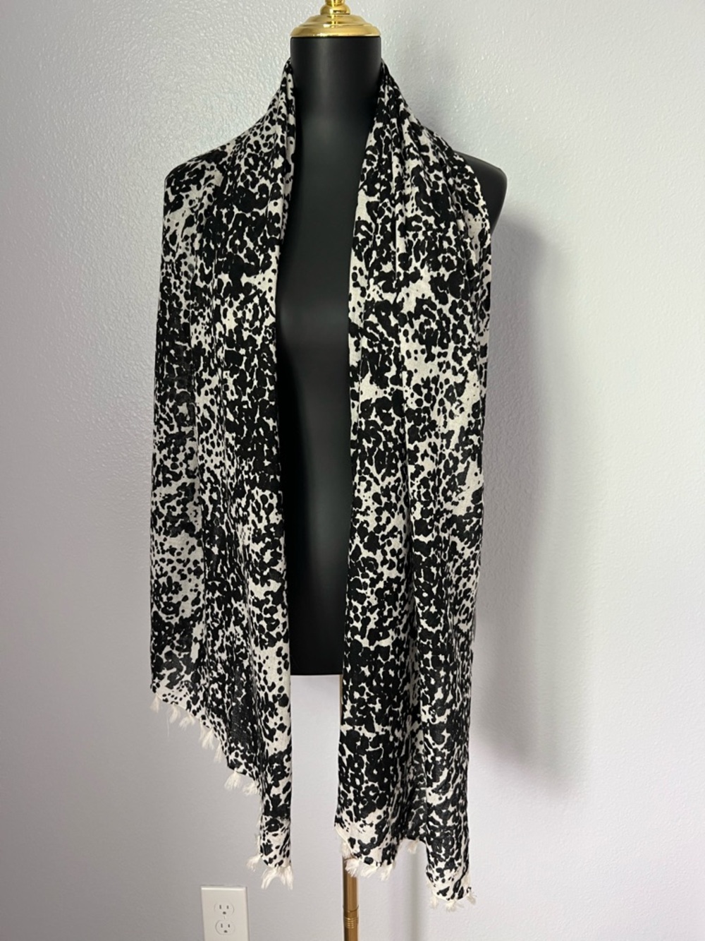 J. Crew Black and White Leopard Print Speckled Knit Scarf